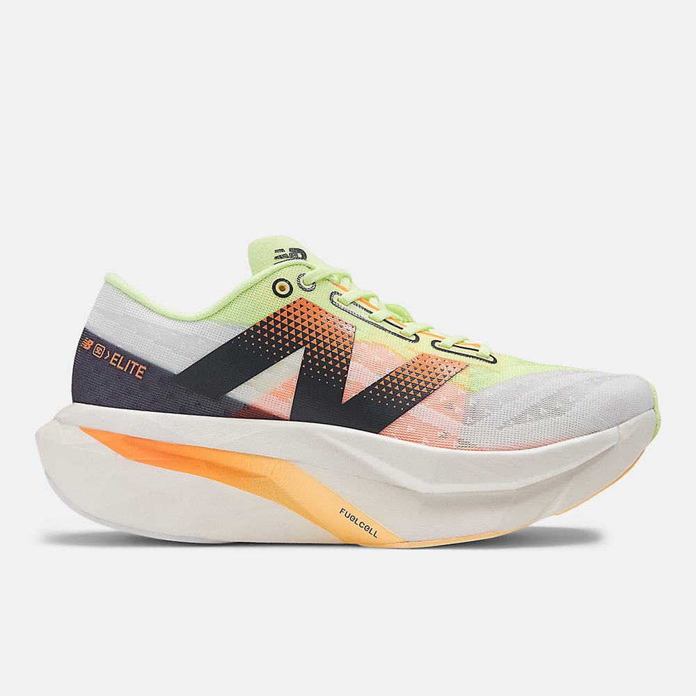 New Balance FuelCell SuperComp Elite v4 Shoes White with Bleached Lime Glo and Hot Mango